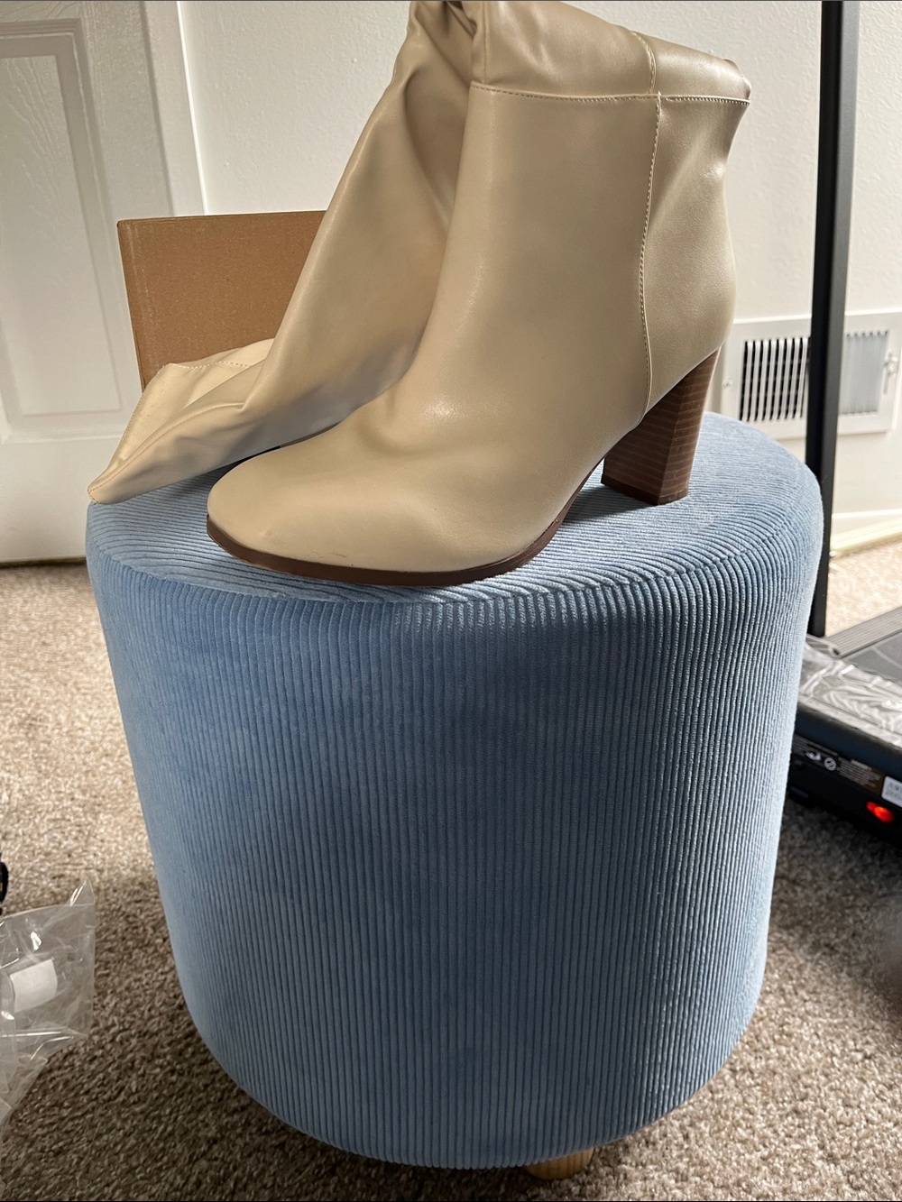 Cream Block Heel Knee HighAnkle Boots